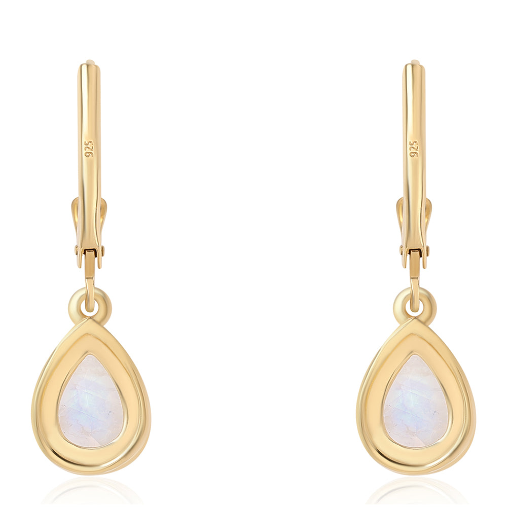 Pozlátené Strieborné Náušnice s AA dúhovým mesačným kameňom a Bielym Topásom