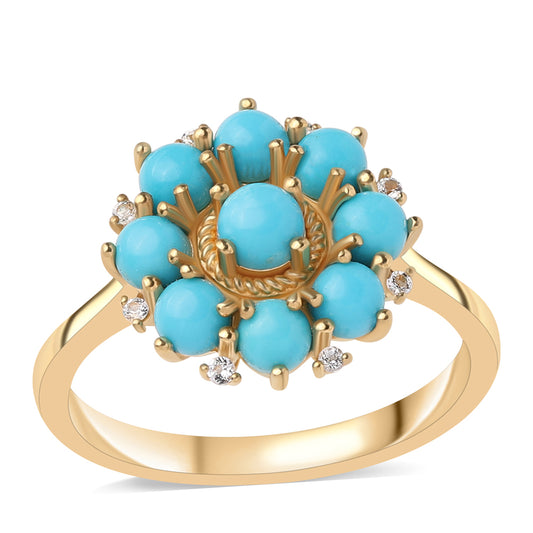 Pozlátený Strieborný Prsteň s so Sleeping Beauty Tyrkysom a Bielym Topásom