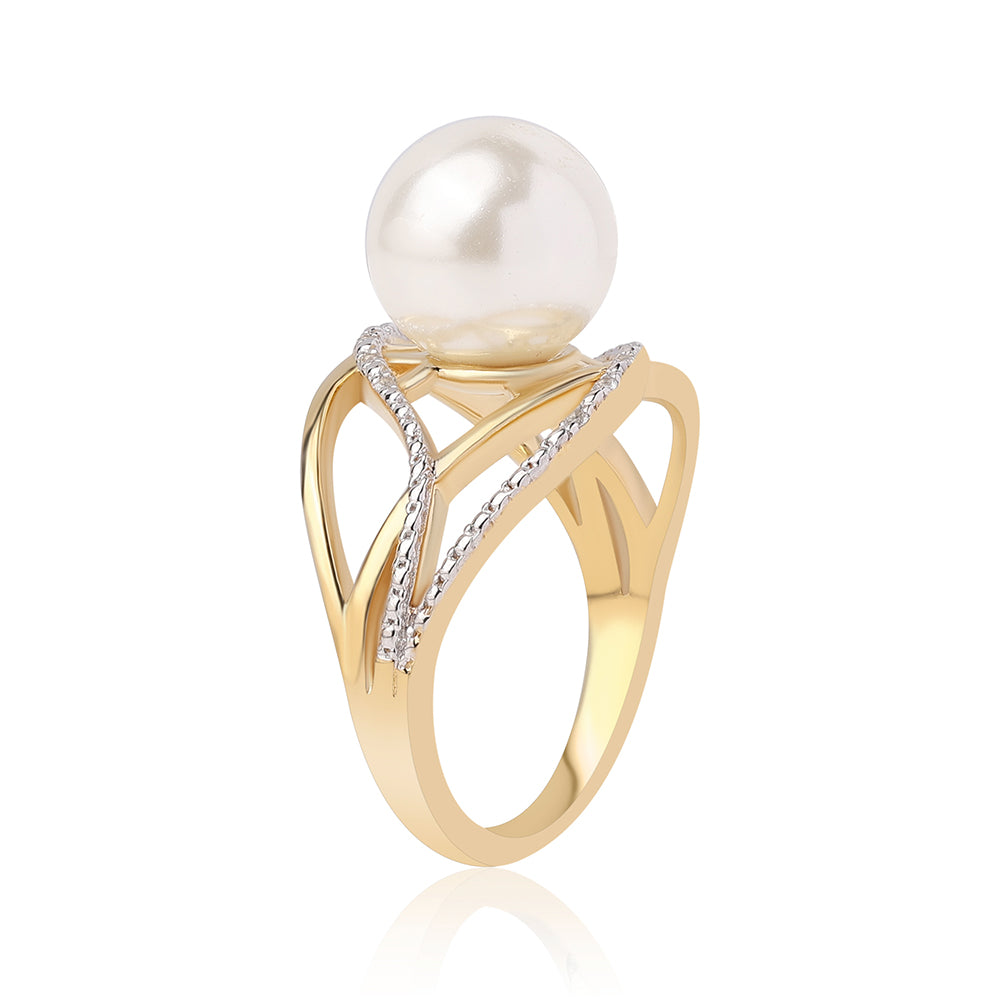Pozlátený Strieborný Prsteň s Bielou Sladkovodnou Perlou a Bielym Topásom