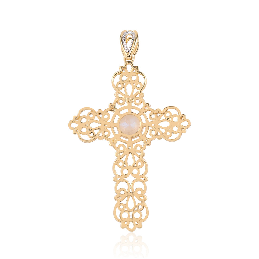 Kríž Pozlátený Strieborný Prívesok s AA dúhovým mesačným kameňom