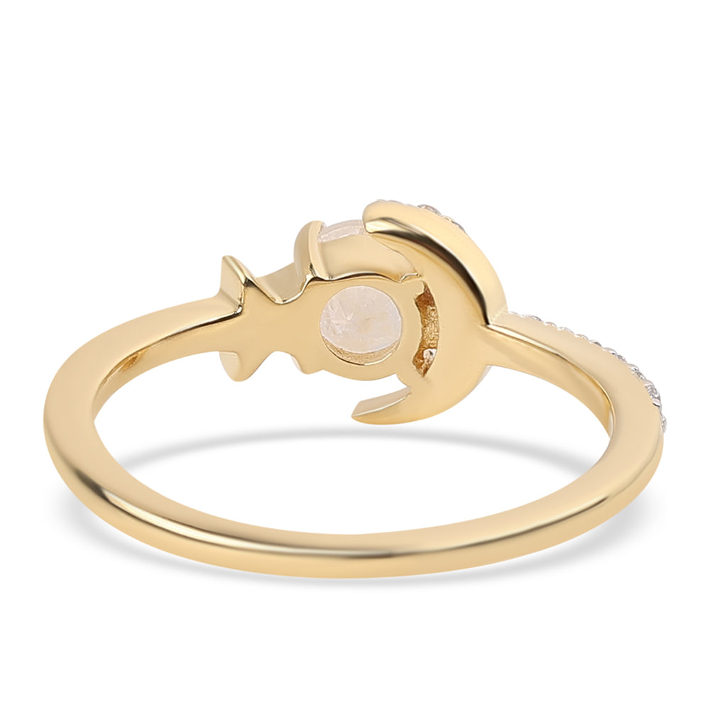 Pozlátený Strieborný Prsteň s AA dúhovým mesačným kameňom a Bielym Topásom
