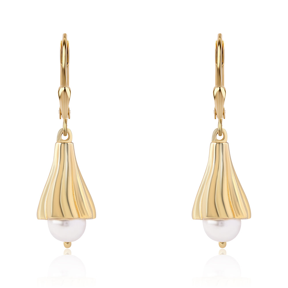 Pozlátené Strieborné Náušnice s Bielou Sladkovodnou Perlou