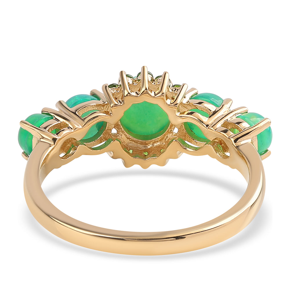 Pozlátený Strieborný Prsteň s so Zeleným Etiópskym Opálom z Lega Dembi a Chrom Diopsidom