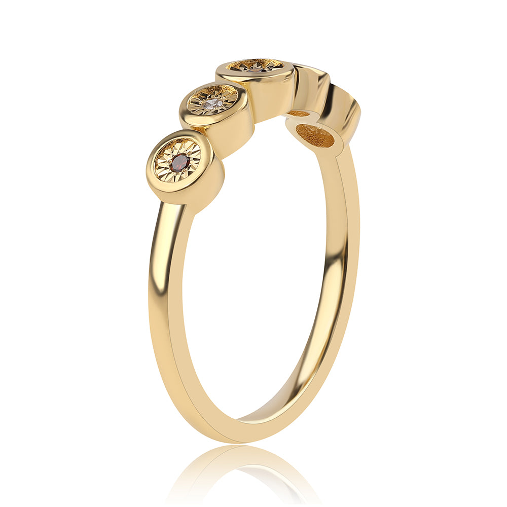 Pozlátený Strieborný Prsteň s Červeným Diamantom a Bielym Diamantom