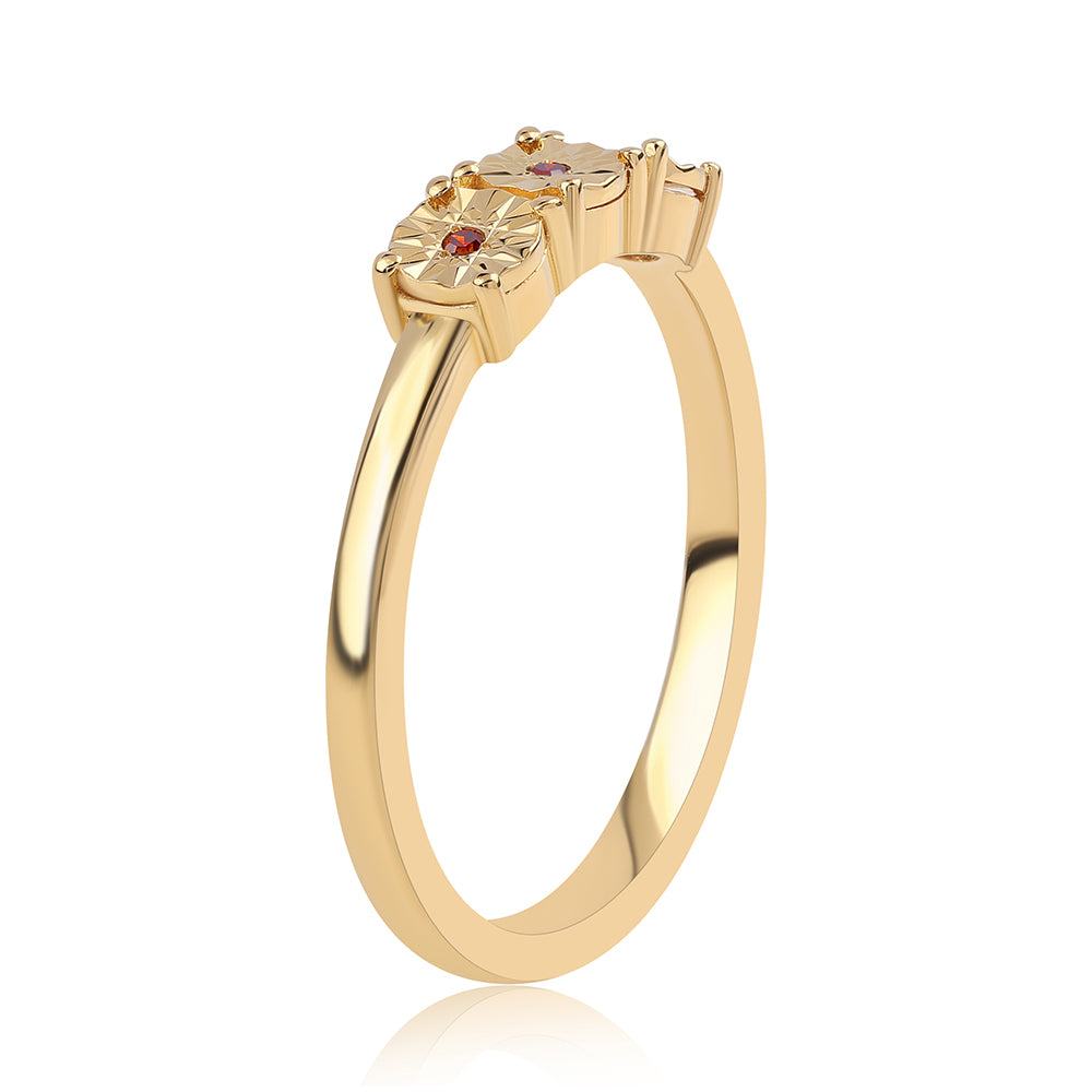 Pozlátený Strieborný Prsteň s Červeným Diamantom