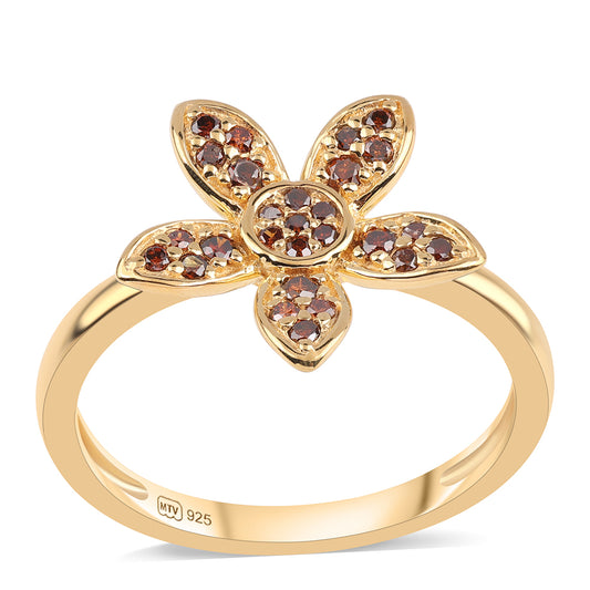 Pozlátený Strieborný Prsteň s Červeným Diamantom