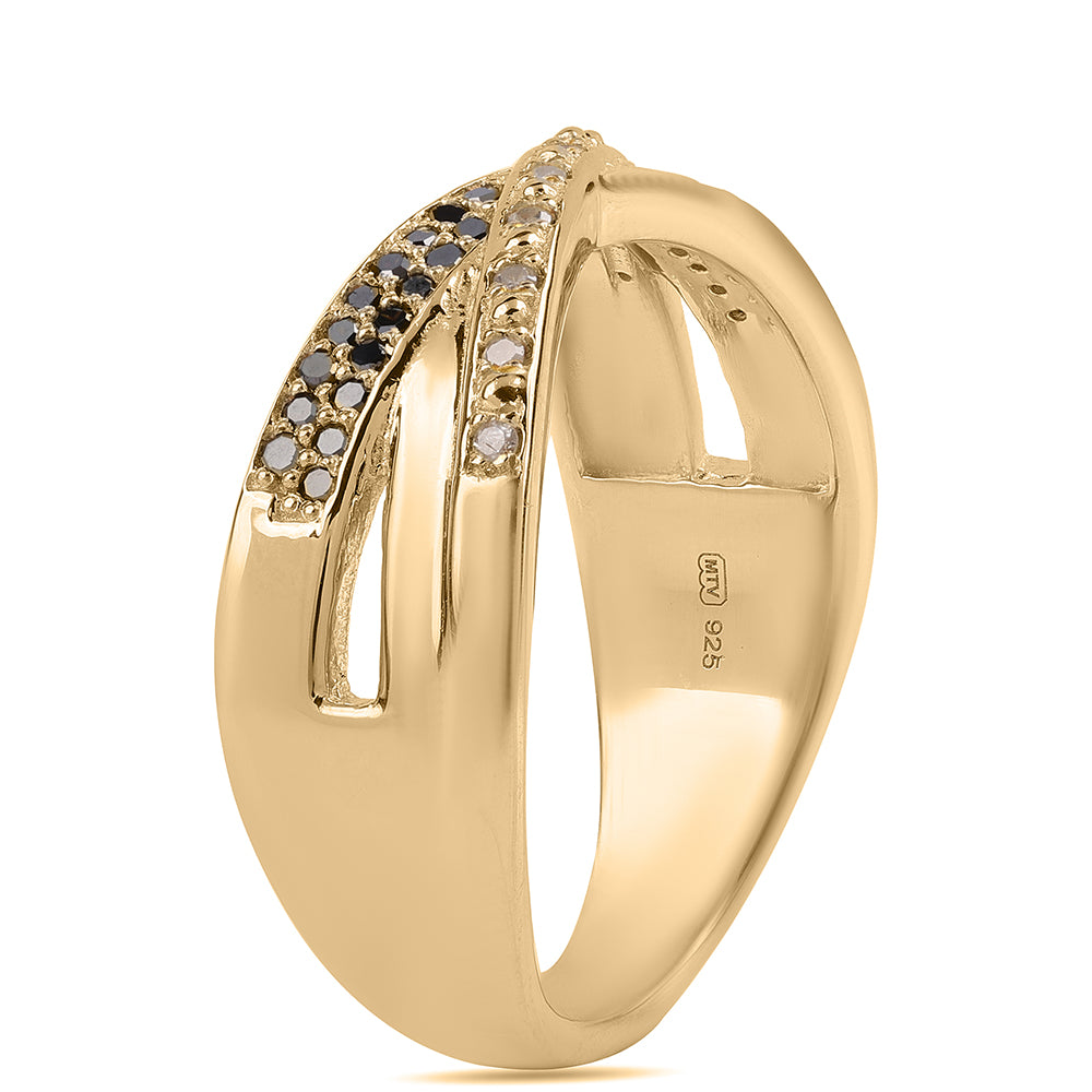 Pozlátený Strieborný Prsteň s Čiernym Diamantom a Bielym Diamantom