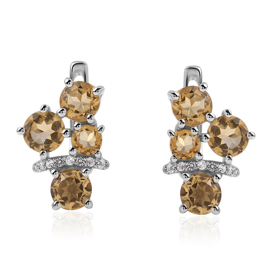 Strieborné Náušnice s AA Brazílskym Citrínom a Bielym Topásom