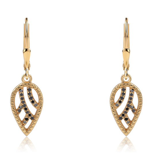 Pozlátené Strieborné Náušnice s Čiernym Diamantom