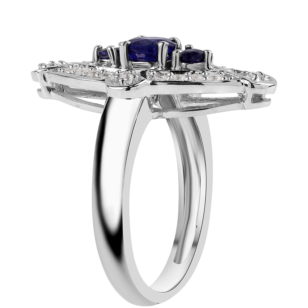 Strieborný Prsteň s Austrálskym Modrým Zafírom a Bielym Topásom