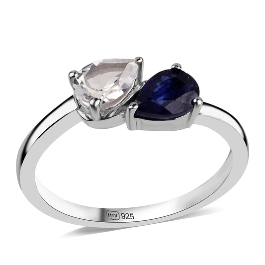 Strieborný Prsteň s Austrálskym Modrým Zafírom a Bielym Topásom