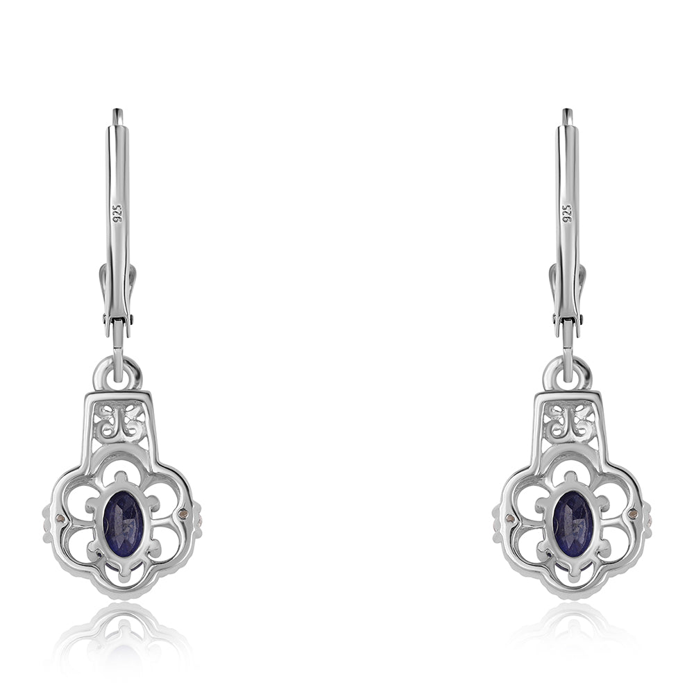 Strieborné Náušnice s Austrálskym Modrým Zafírom a Bielym Topásom