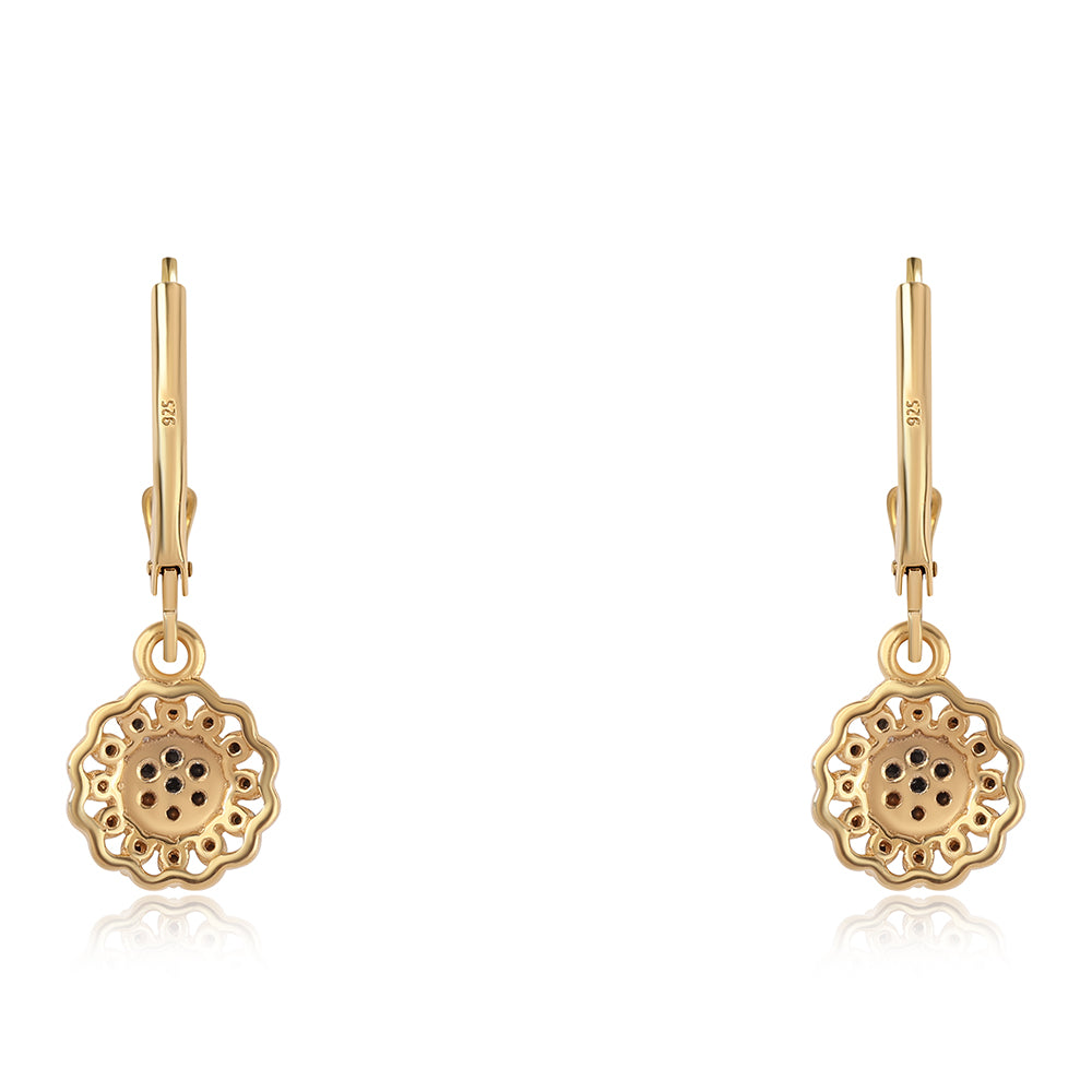 Pozlátené Strieborné Náušnice s Čiernym Diamantom