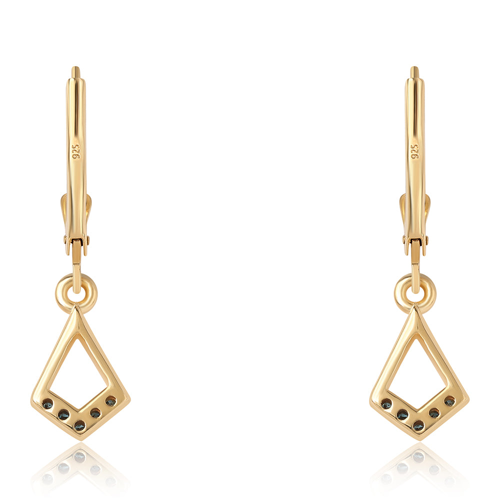 Pozlátené Strieborné Náušnice s Modrým Diamantom