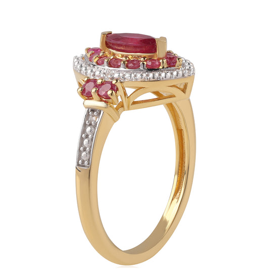 Pozlátený Strieborný Prsteň s Mozambickým Rubínom a Bielym Topásom