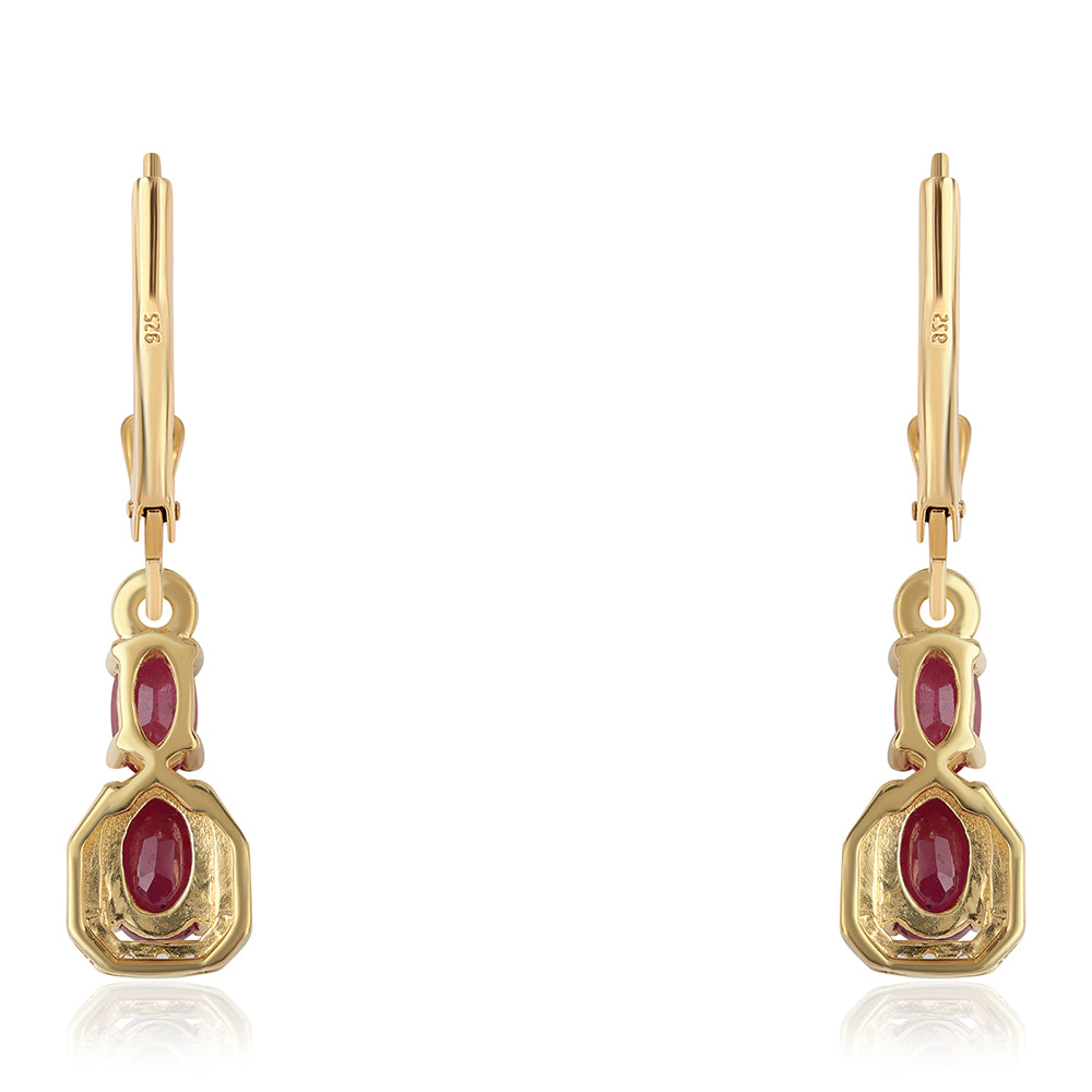 Pozlátené Strieborné Náušnice s Mozambickým Rubínom a Bielym Topásom