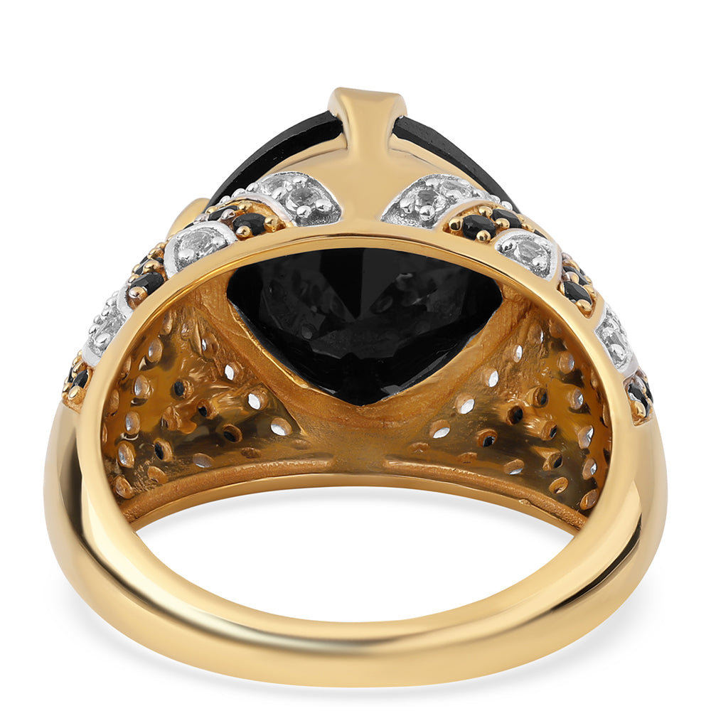 Pozlátený Strieborný Prsteň s Čiernym Spinelom a Bielym Topásom