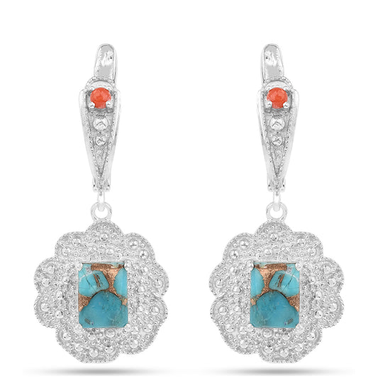 Strieborné Náušnice s Ustricovým Tyrkysom a Červeným Korálom