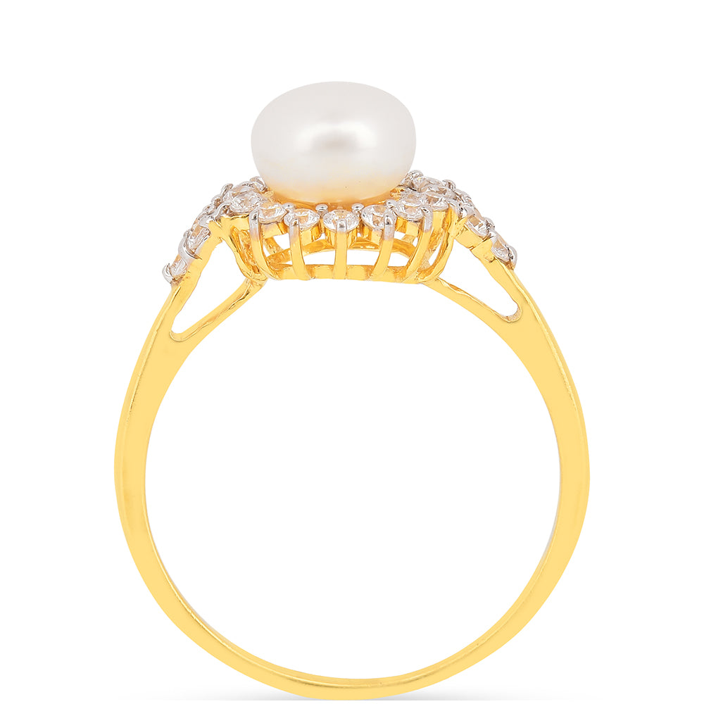 Pozlátený Strieborný Prsteň s S Krémovú Sladkovodnou Perlou a Bielym Zirkónom