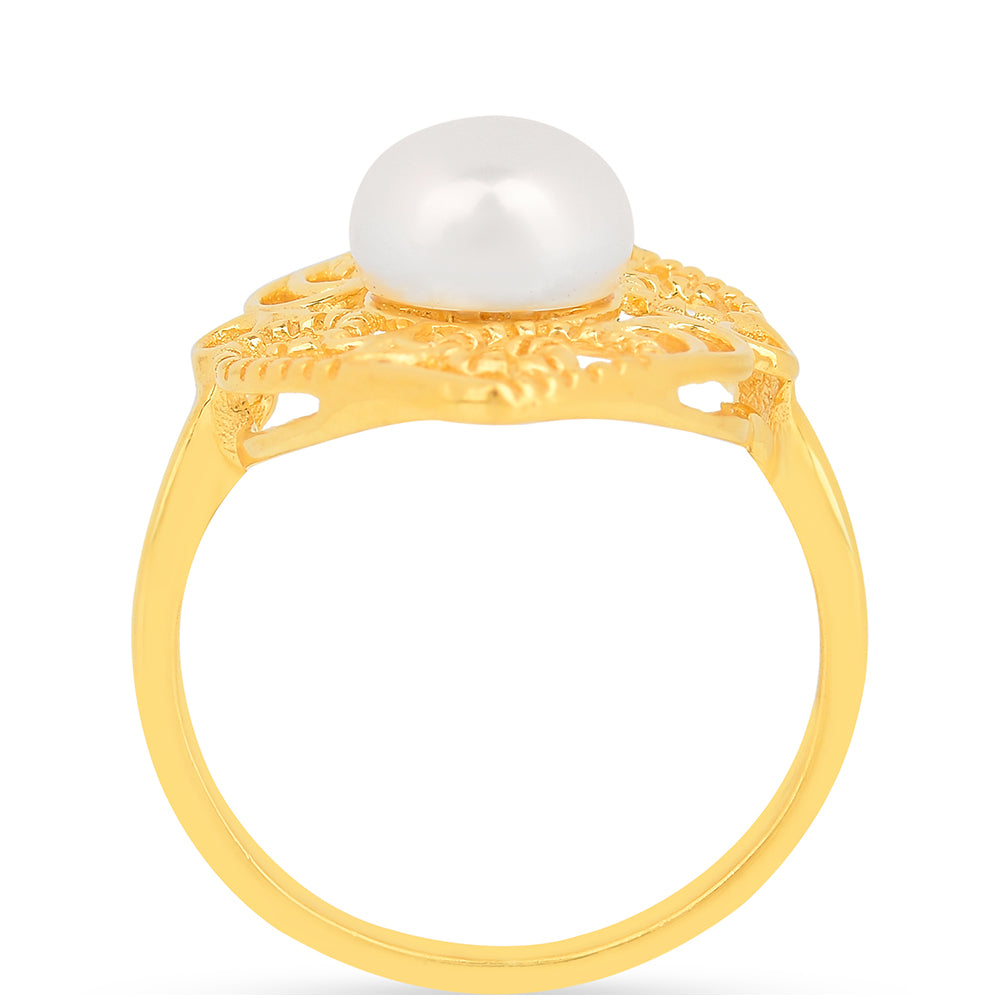 Pozlátený Strieborný Prsteň s S Krémovú Sladkovodnou Perlou