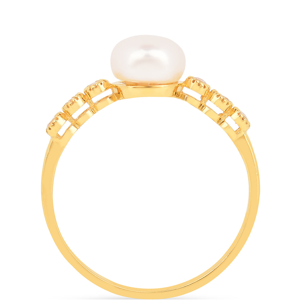 Pozlátený Strieborný Prsteň s S Krémovú Sladkovodnou Perlou a Bielym Zirkónom