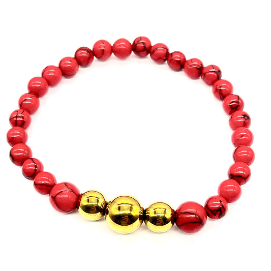 Korále Náramok s Červeným Hubovitým Koralom a Hematitom z Cerro Bolívar