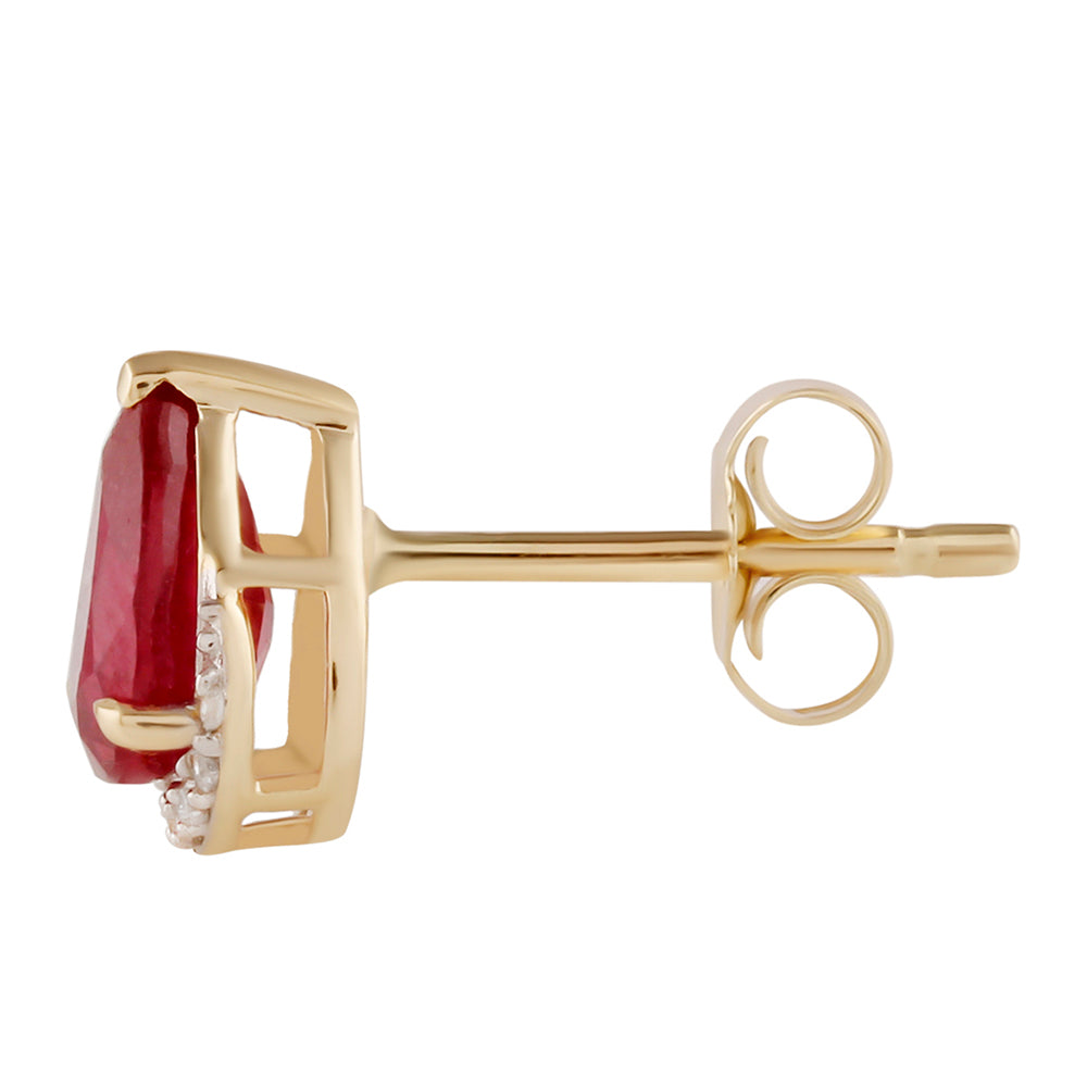 Zlaté Náušnice s Madagaskarským Rubínom a Bielym Zirkónom