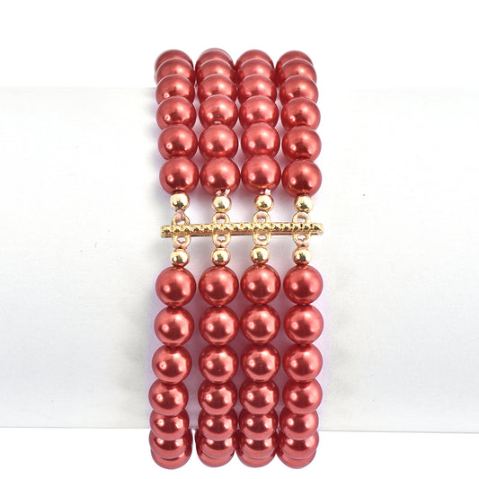 Pozlátený Strieborný Náramok s Červená sladkovodná perlou