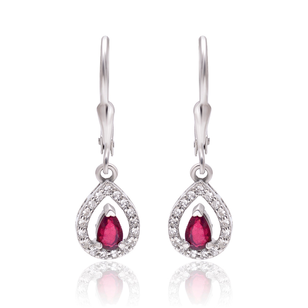 Strieborné Náušnice s Madagaskarským Rubínom a Bielym Topásom