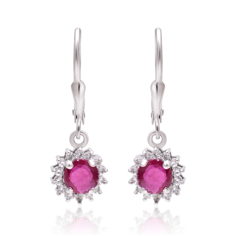 Strieborné Náušnice s Madagaskarským Rubínom a Bielym Topásom