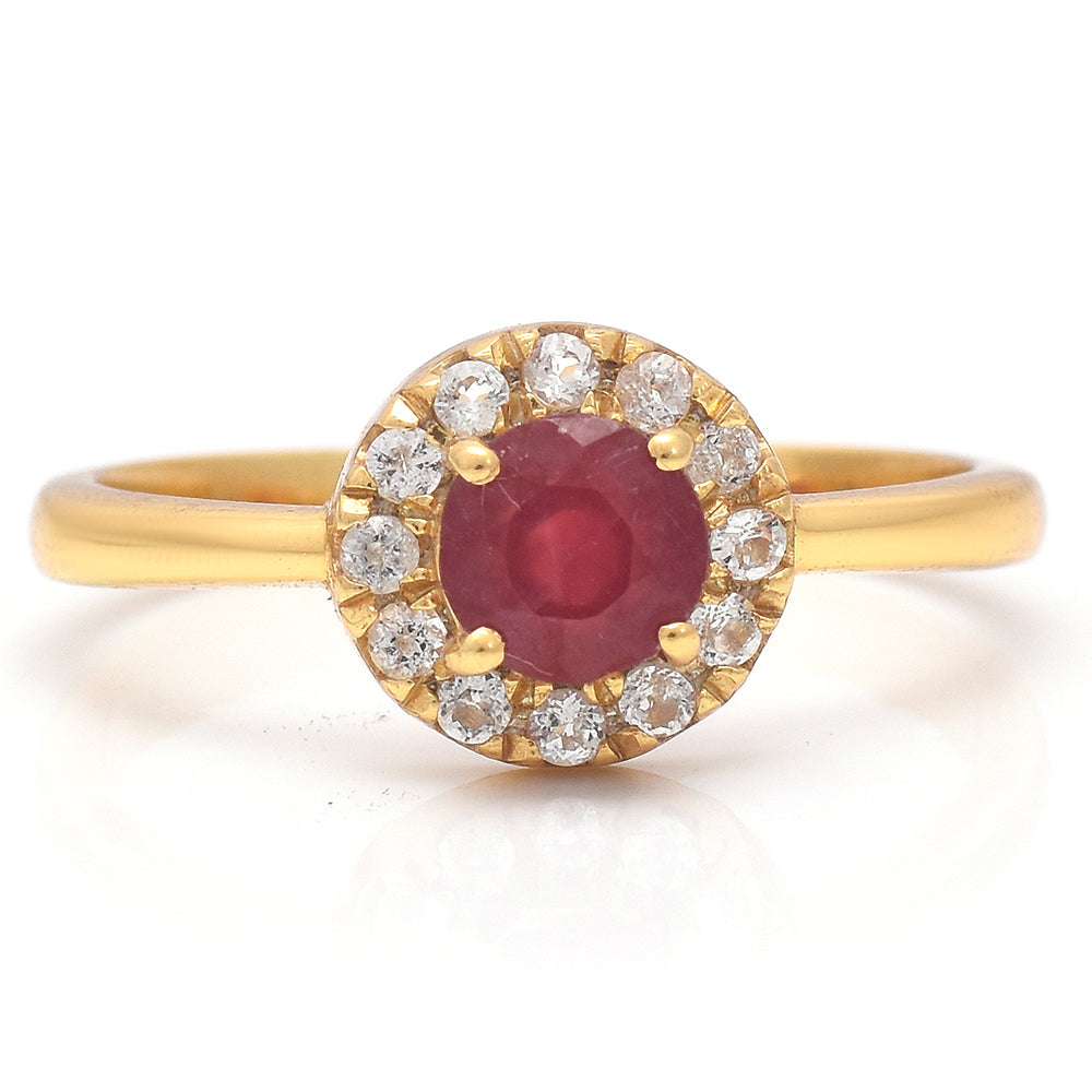 Pozlátený Strieborný Prsteň s Madagaskarským Rubínom a Bielym Topásom