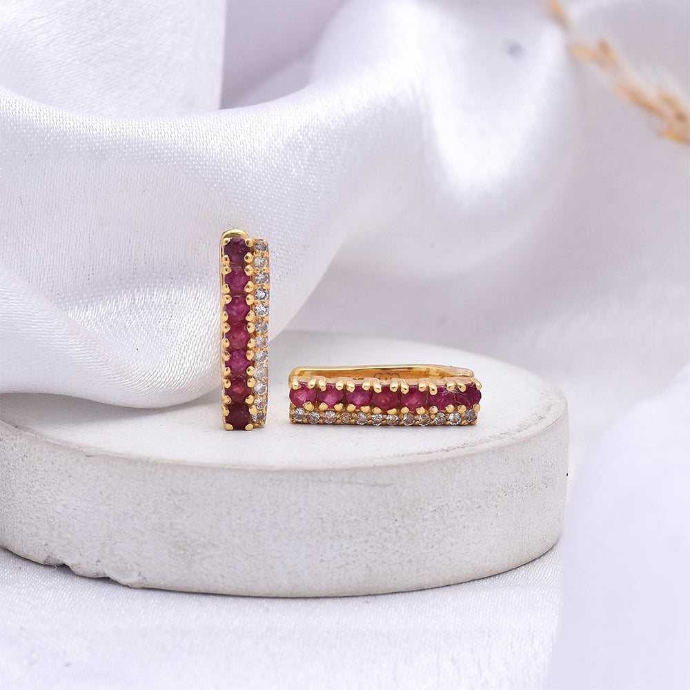 Pozlátené Strieborné Náušnice s Madagaskarským Rubínom a Bielym Topásom