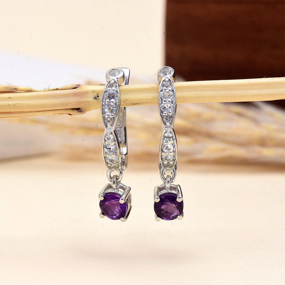 Strieborné Náušnice s Marockým Ametystom a Bielym Topásom