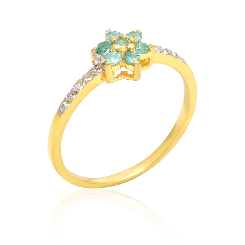 Pozlátený Strieborný Prsteň s Brazílskym Smaragdom a Bielym Topásom