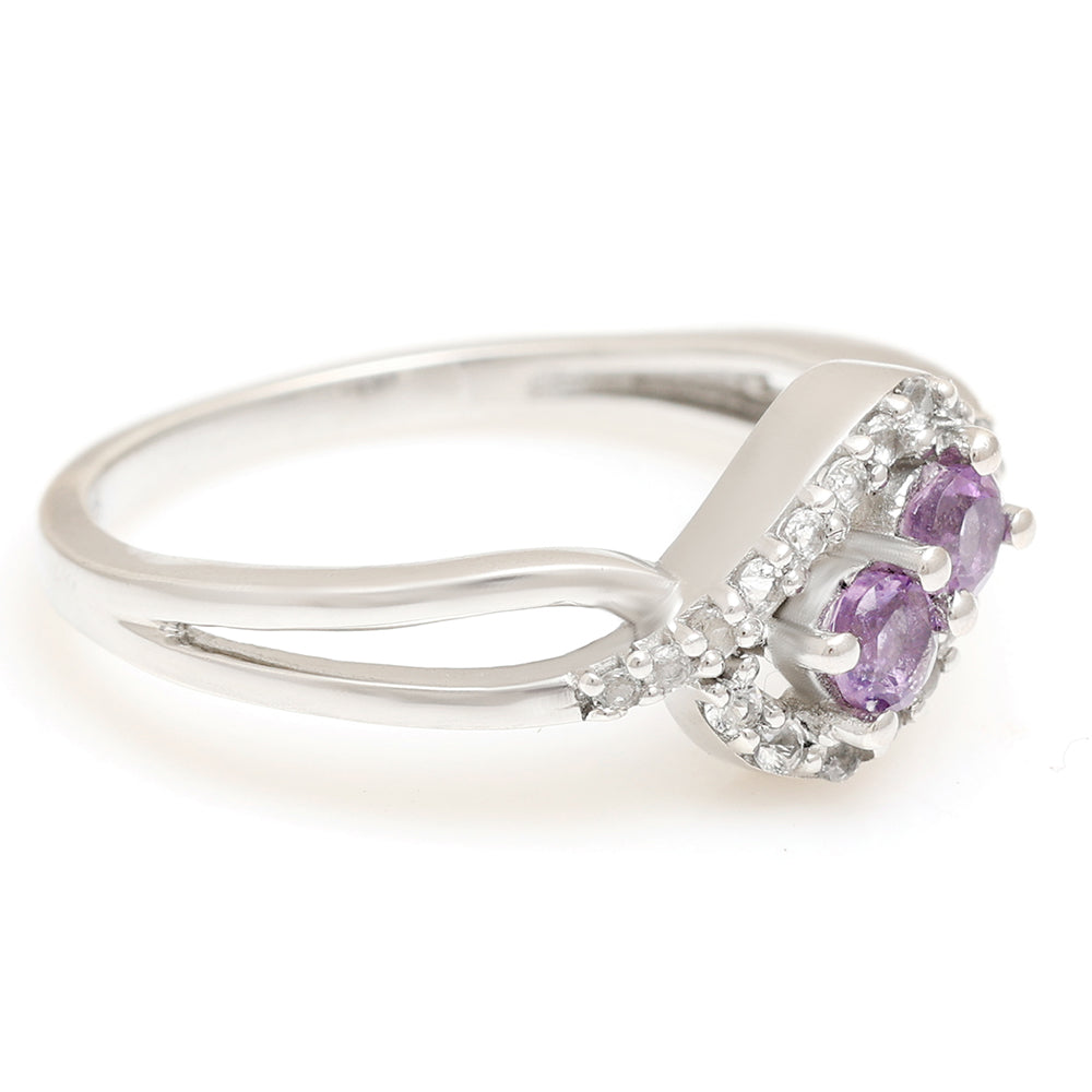 Strieborný Prsteň s Brazílskym Ametystom a Bielym Topásom