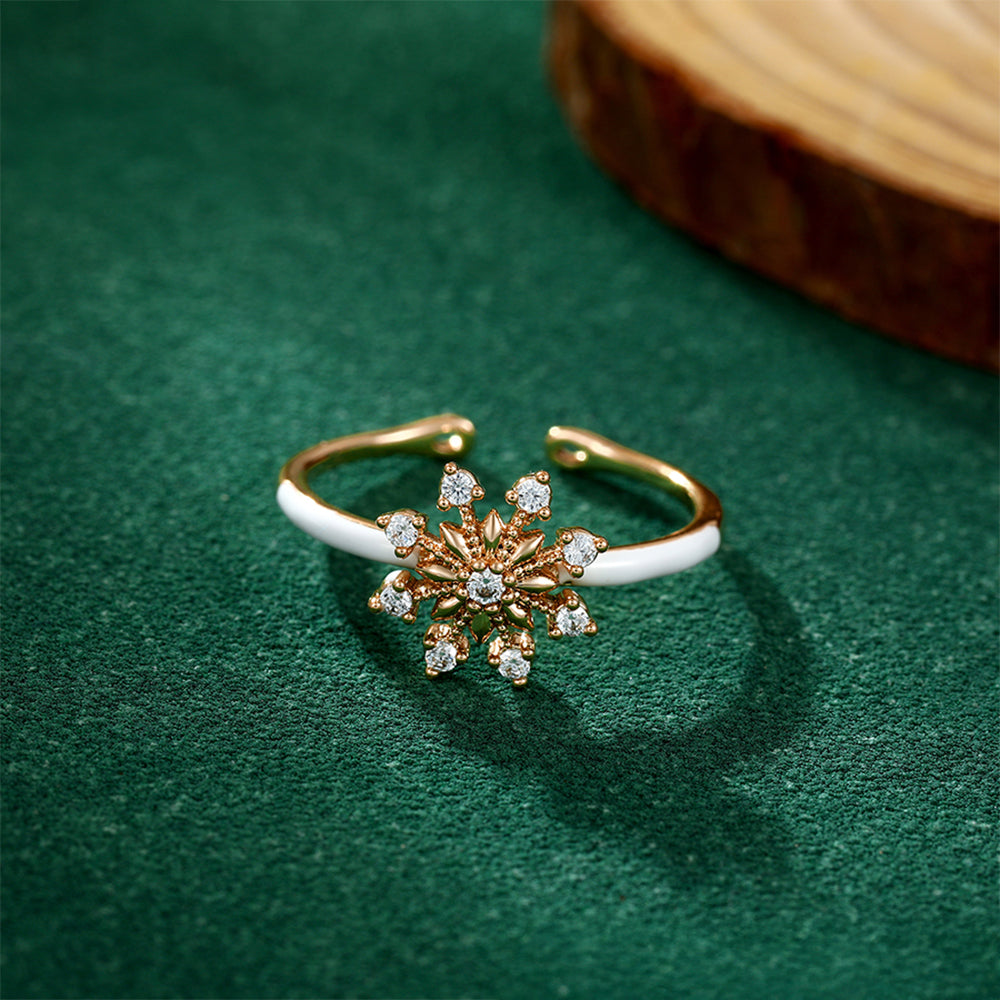 Pozlátený Zliatinový Prsteň s Bielym Emporia® Krištáľom a so Smaltom