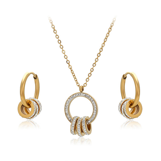 Pozlátené Zliatinové Sada s Bielym Emporia® Krištáľom ( Náhrdelník+Náušnice+Prívesok )