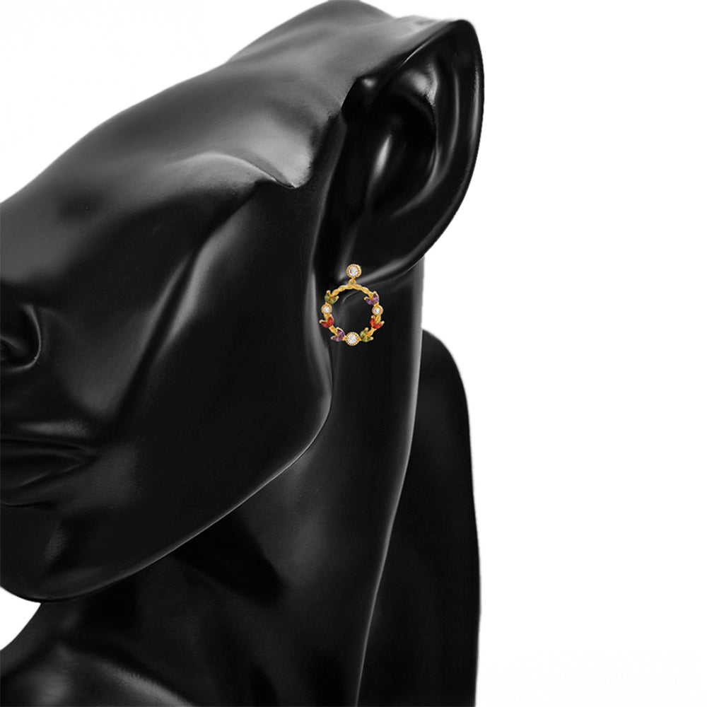 Pozlátené Zliatinové Náušnice s Červeným Emporia® Krištáľom a Bielym Emporia® Krištáľom