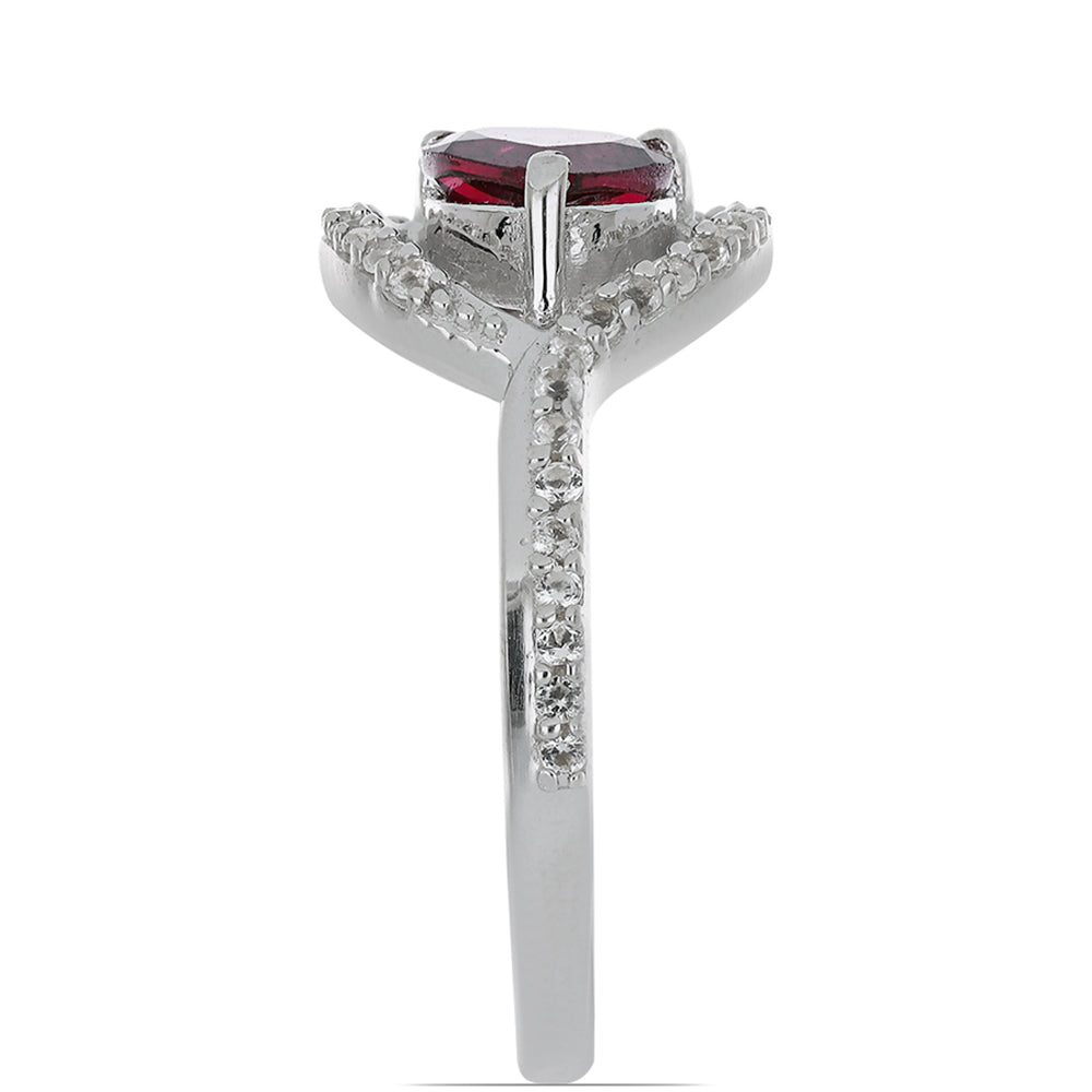 Strieborný Prsteň s Rhodolitovým Granátom z Minas Moatize a Bielym Topásom