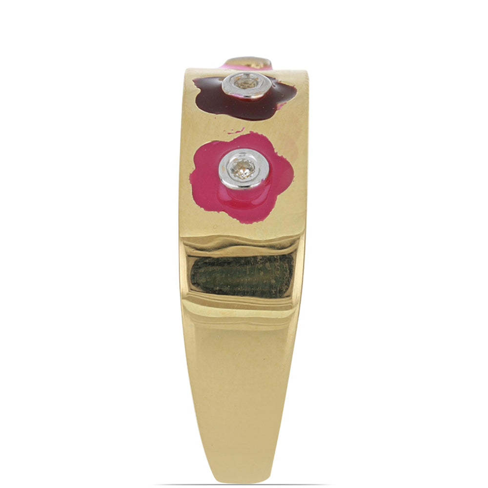 Pozlátený Strieborný Prsteň s so Smaltom a Bielym Topásom