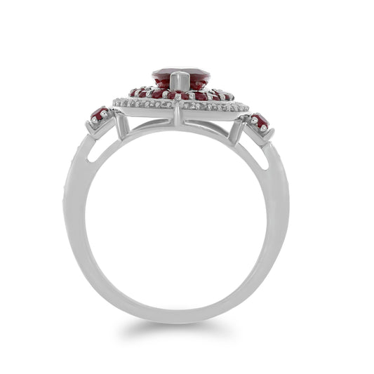 Strieborný Prsteň s Madagaskarským Rubínom a Bielym Topásom