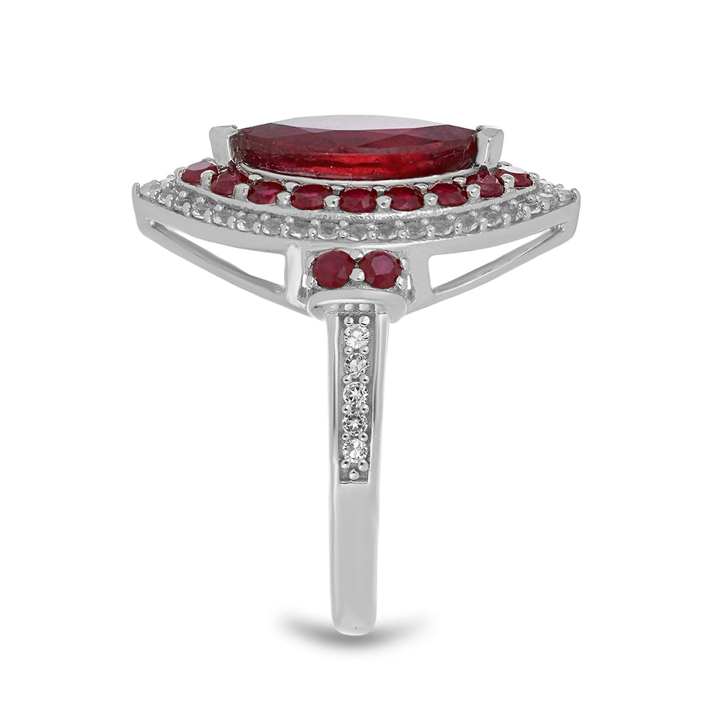Strieborný Prsteň s Madagaskarským Rubínom a Bielym Topásom