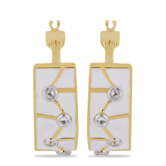 Pozlátené Strieborné Náušnice s so Smaltom a Bielym Topásom