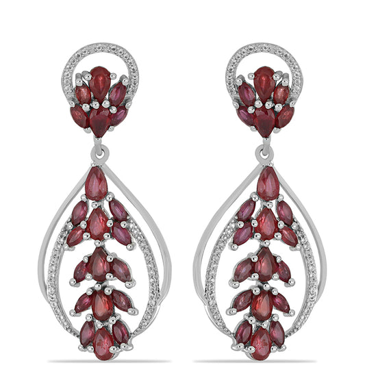Strieborné Náušnice s Madagaskarským Rubínom a Bielym Topásom
