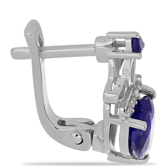 Strieborné Náušnice s Austrálskym Modrým Zafírom a Bielym Topásom