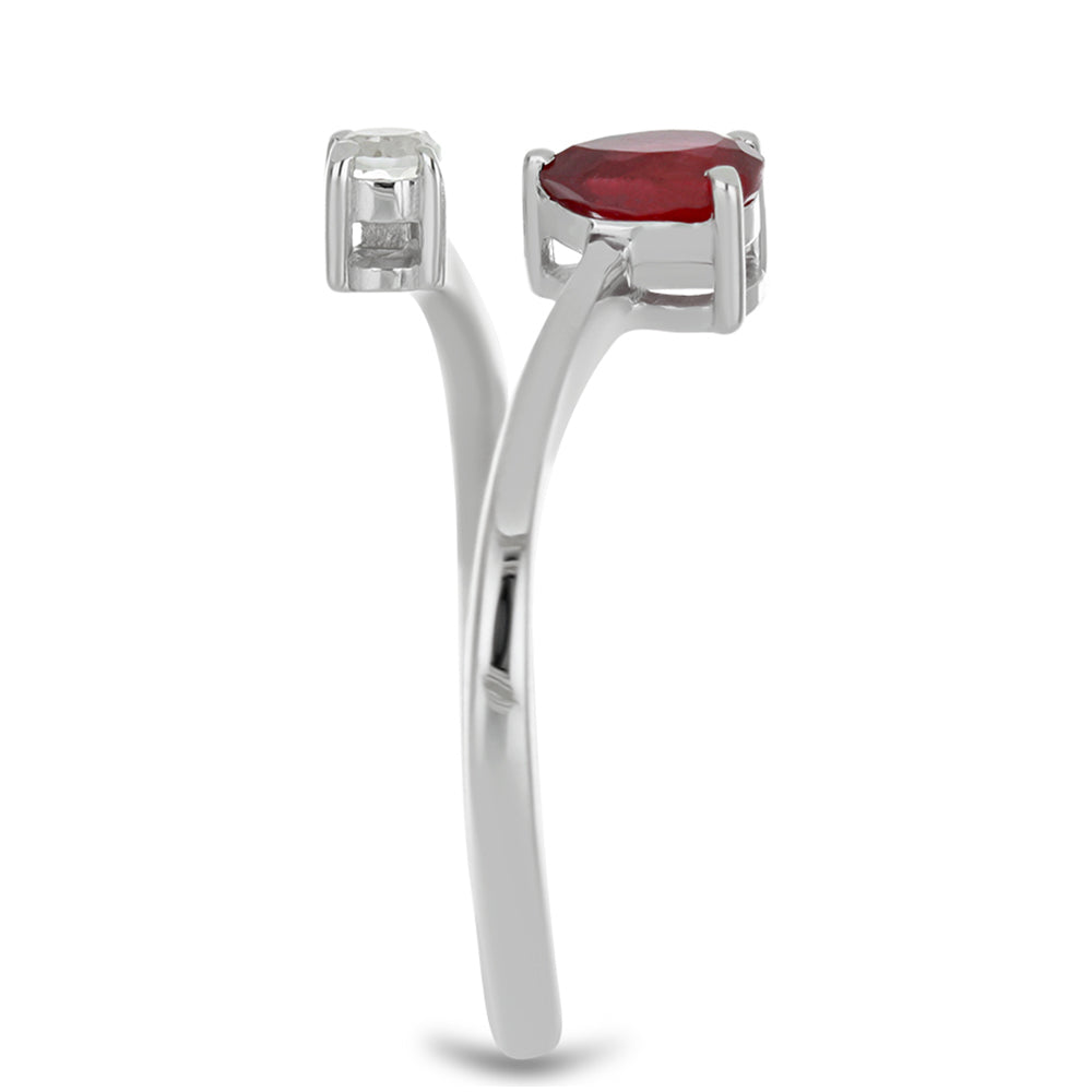 Strieborný Prsteň s Madagaskarským Rubínom a Bielym Topásom
