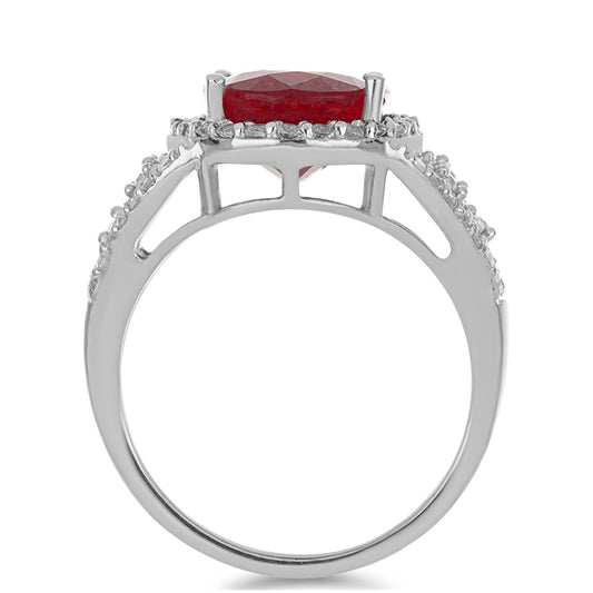 Strieborný Prsteň s Madagaskarským Rubínom a Bielym Topásom