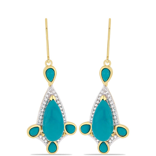 Pozlátené Strieborné Náušnice s so Sleeping Beauty Tyrkysom a Bielym Topásom