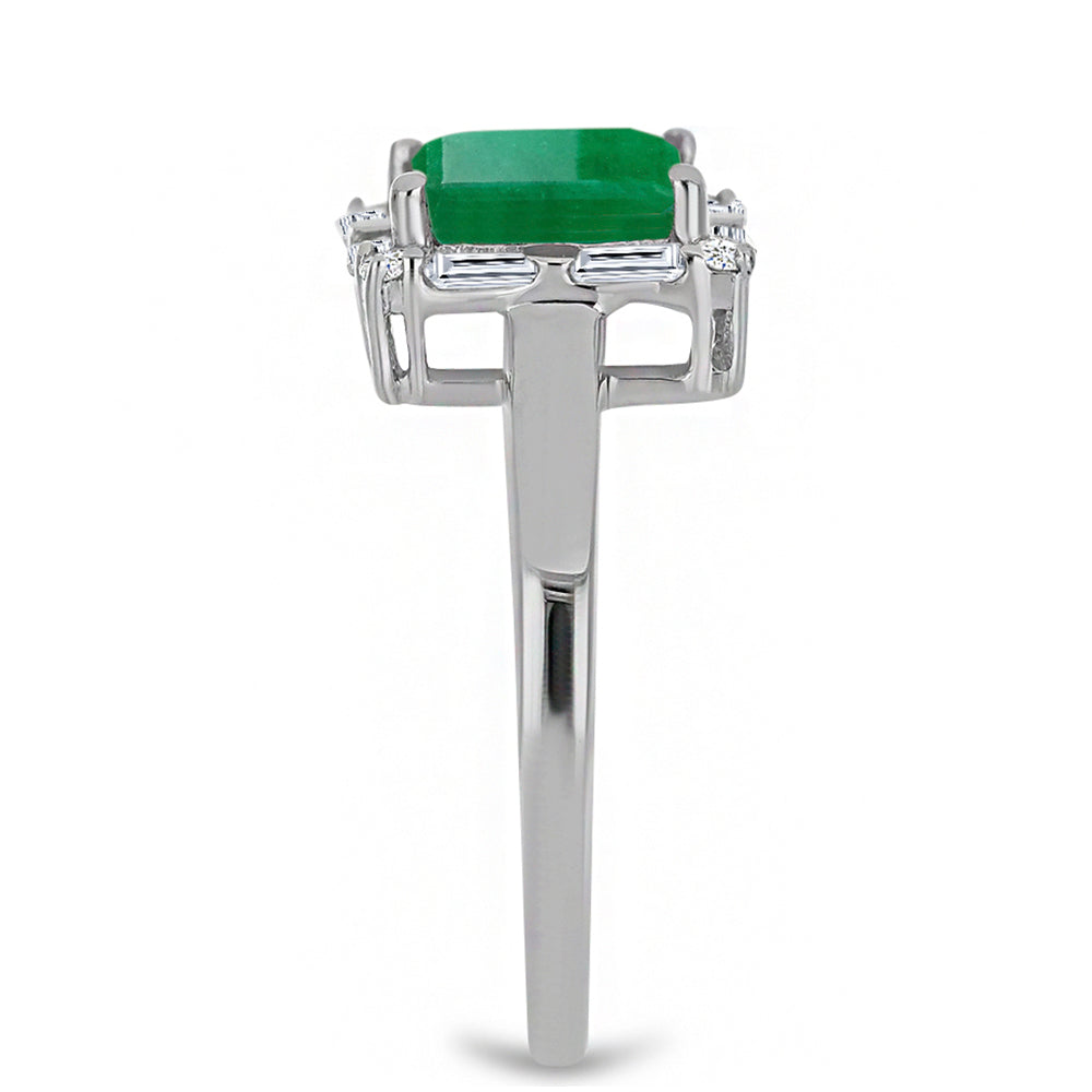 Strieborný Prsteň s Brazílskym Smaragdom a Bielym Diamantom