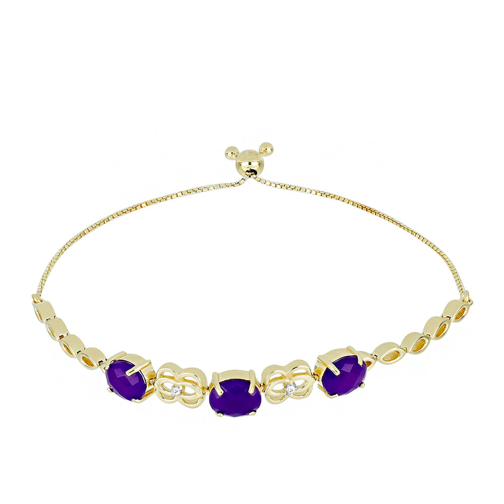 Pozlátený Strieborný Náramok s Fialovým Achátom a Bielym Topásom